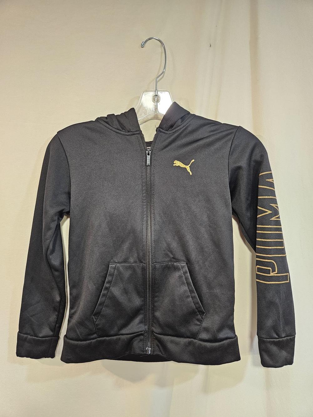Puma Kids' Black Zip-Up Hoodie with Gold Logo